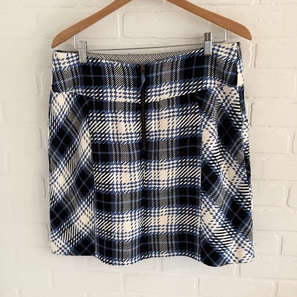 Anthropologie x Maeve Mini Pencil Skirt Plaid Pockets Academia Blue Black Sz 14 - Picture 15 of 16